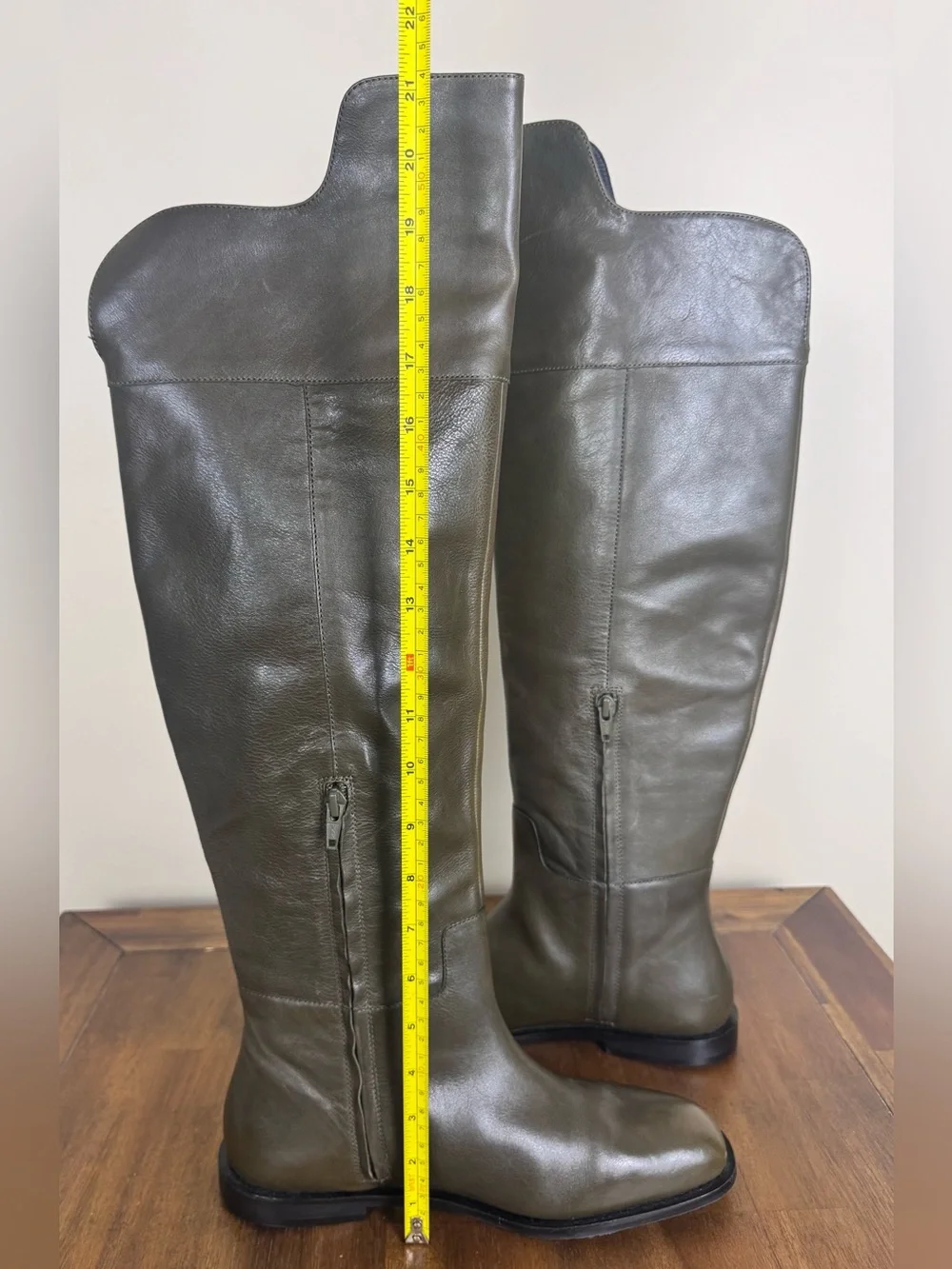 Bronx Clover Over-The-Knee Leather Boots Dark Olive Green Sz 39 NWOT